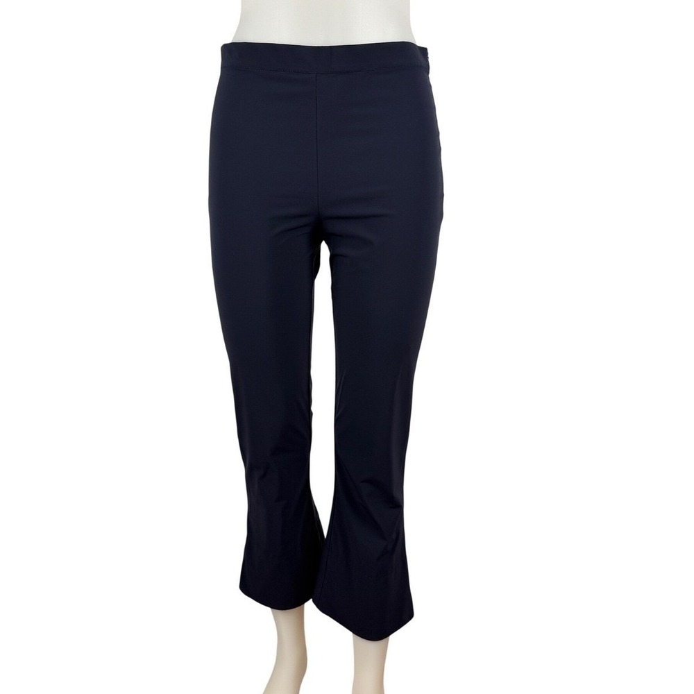 Katharina Hovman Navy Cropped Flare Stretch Pants Capri Minimalist Office SZ 6
